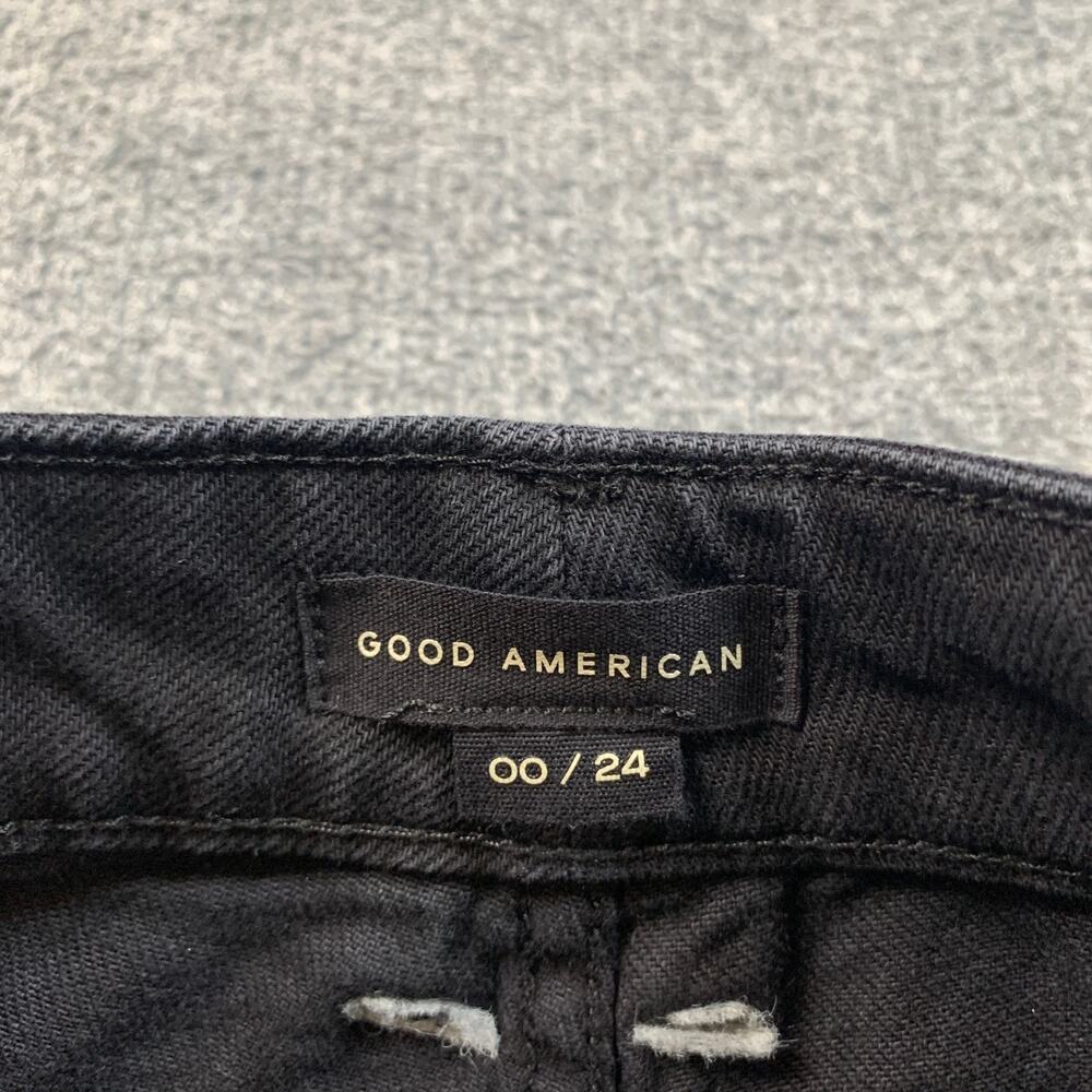 Good American Shorts Women 00 Black Denim Bombshell Distressed Button Fly Pocket - Picture 7 of 11